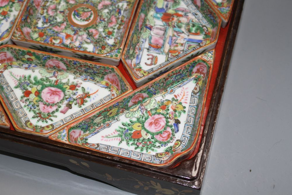A Chinese Canton famille rose hors doeuvres set, early 20th century, W. 28.5cm